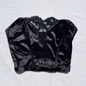 Vintage Lady Lynne Satin Lace Pull On Corset Boning Black Medium Fits Small